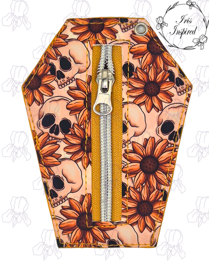Skulls and Sunflowers Slim Coffin Wallet