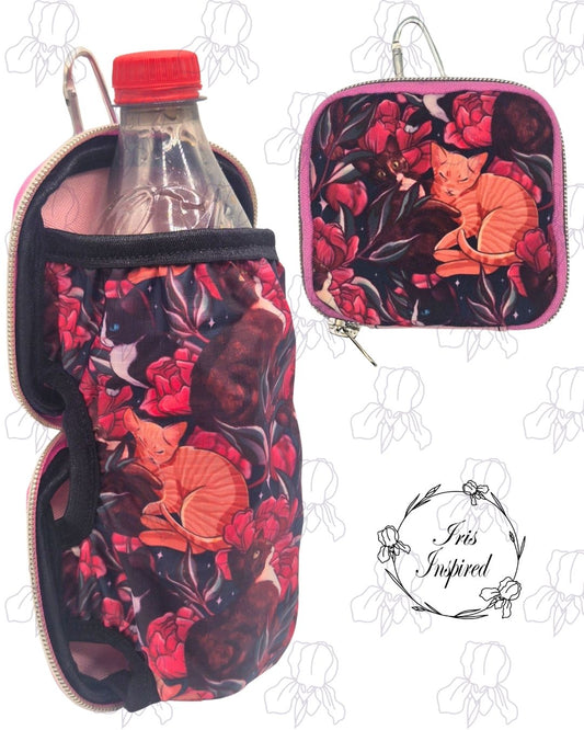 Floral Cats Folding Bottle Bag