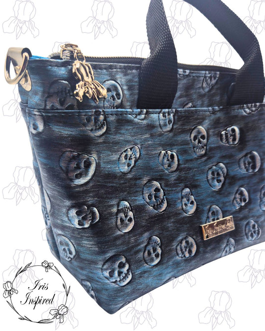 Embossed Skulls Mini Tote Crossbody Bag
