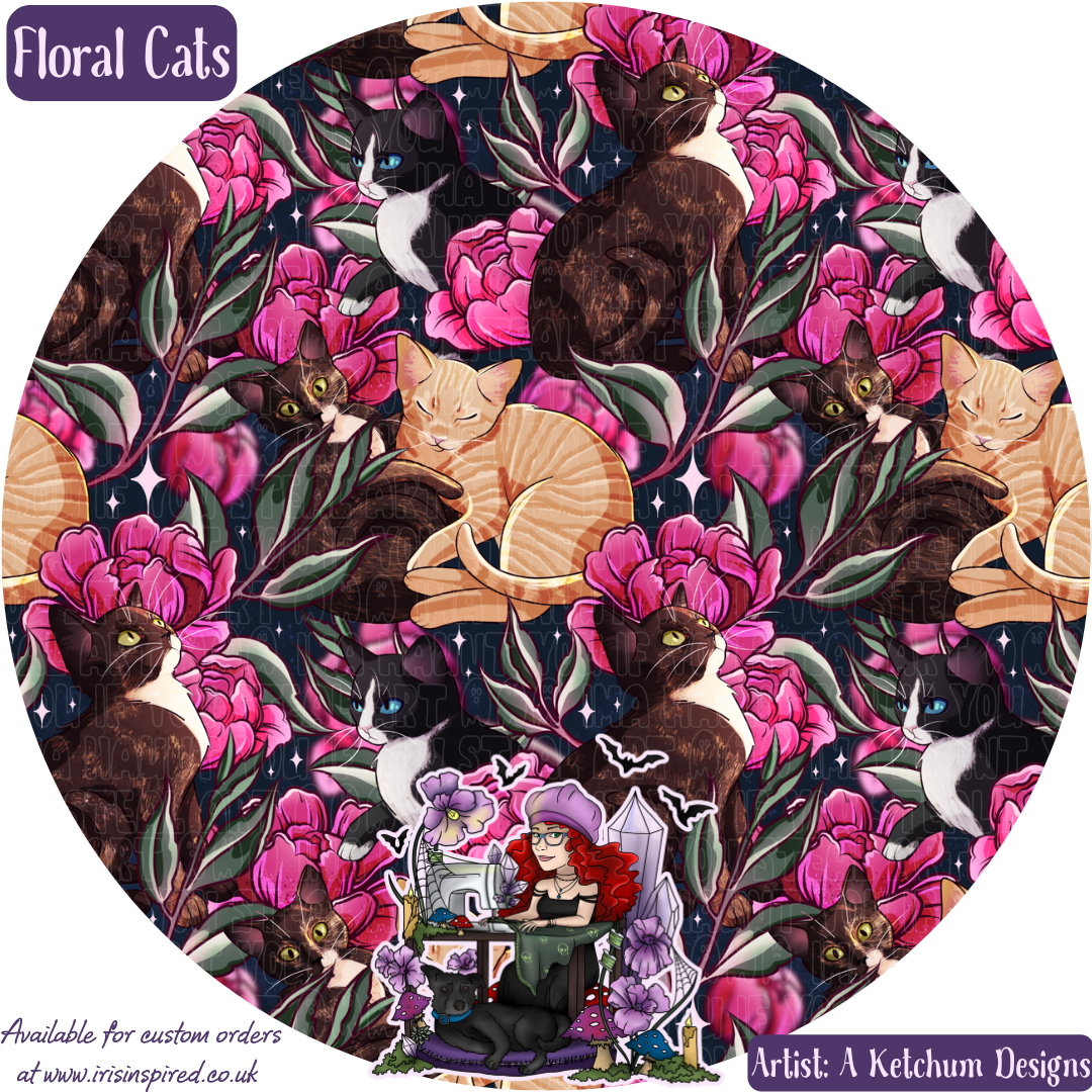 Floral Cats Folding Bottle Bag